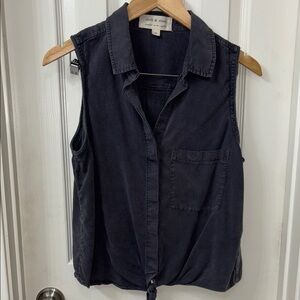 Cloth & Stone Blue Button Down Tank Top with Notched Collar